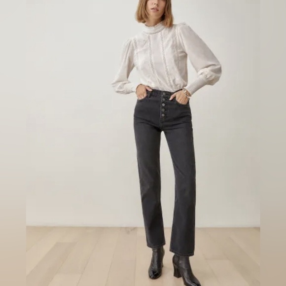 Reformation Denim - Reformation Cynthia Button Fly High Rise Straight Jeans Size 25